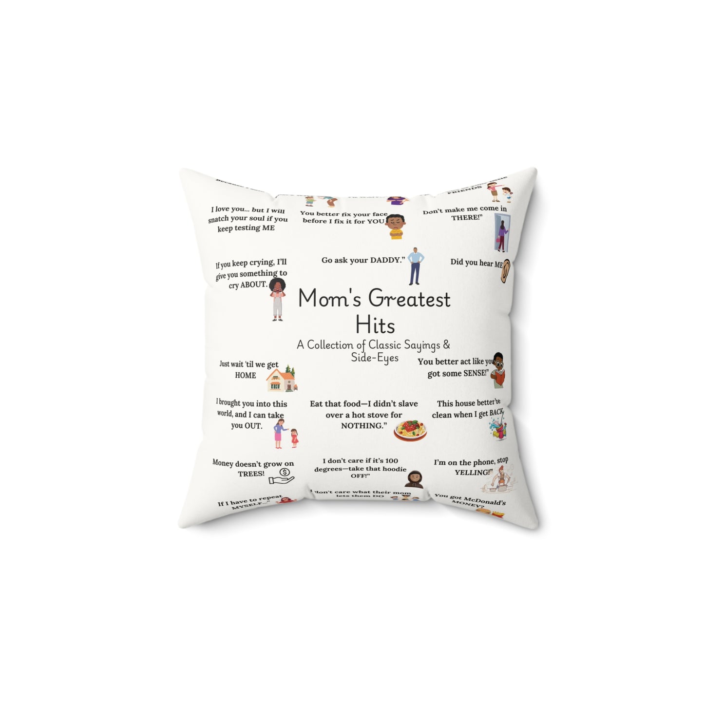 Mom's Greatest Hits Faux Suede Square Pillow - White