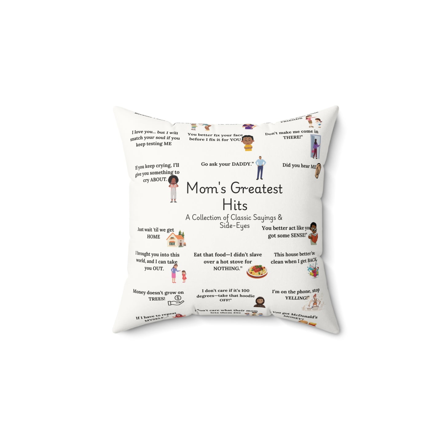 Mom's Greatest Hits Faux Suede Square Pillow - White
