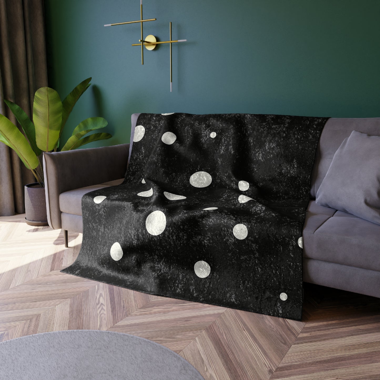 Crushed Velvet Blanket - White Polka Dot Design