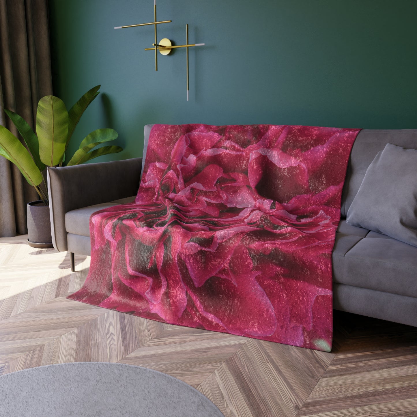 Luxurious Crushed Velvet Blanket - Pink Flowers Design