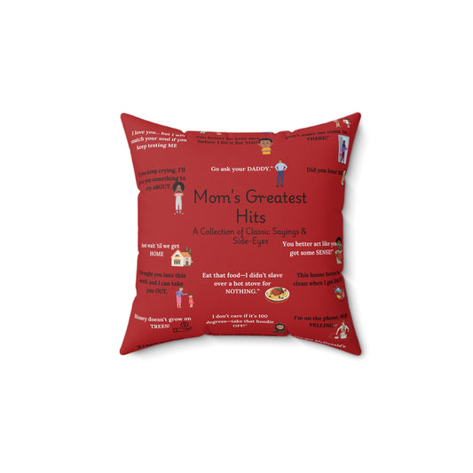 Mom’s Greatest Hits Quote Pillow – Red