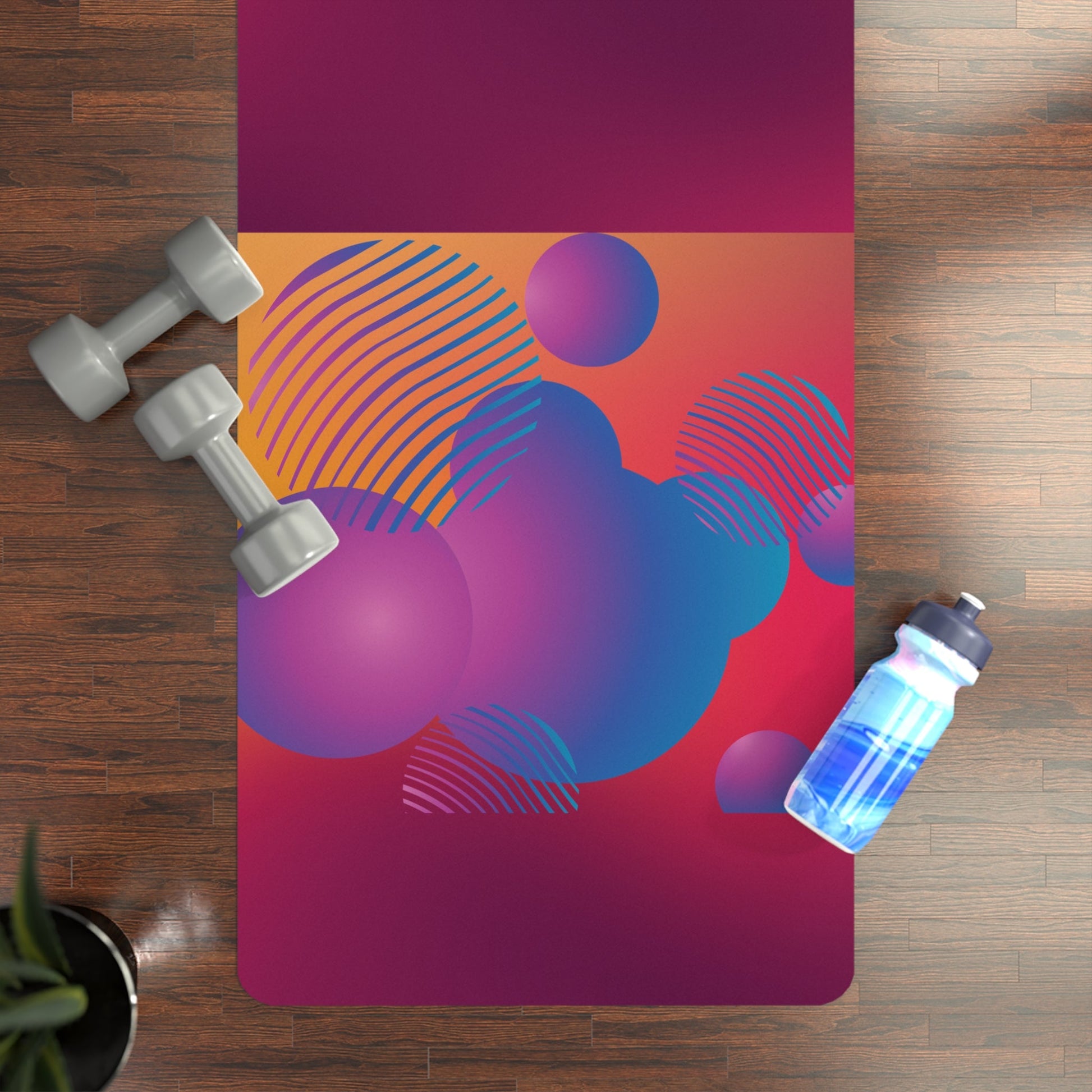 Fuchsia Circles - Eco-Friendly Non-Slip Rubber Exercise Mat Printify