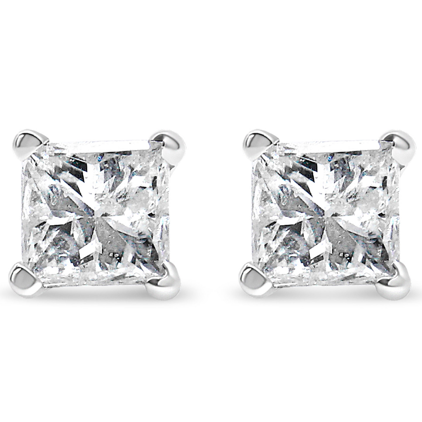 AGS Certified 14k White Gold 1.0 Cttw 4-Prong Set Princess-Cut Solitaire Diamond Push Back Stud Earrings for Women (E-F Color, I1-I2 Clarity)