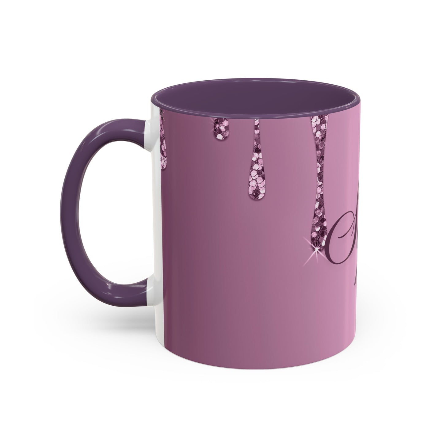 Pink Glam Accent Coffee Mug with Dripping Rhinestone Design