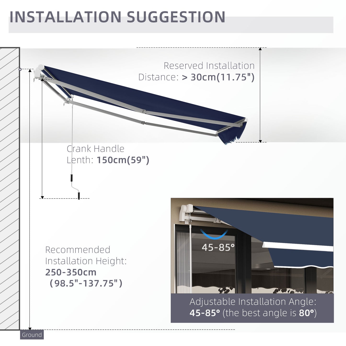 Outsunny 10' x 8' Retractable Awning, Patio Awnings, Sunshade Shelter